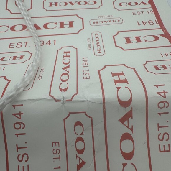 Coach Logo Print Paper Shopping Bag White Red Design Durable Handles Vintage - Picture 4 of 5